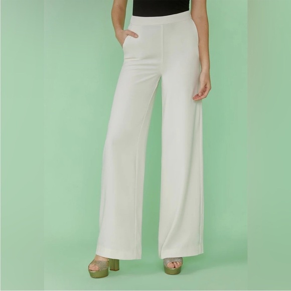 ModCloth Business Officewear High Waisted Wide-Leg Cream Trousers Pants Sz 16W - Picture 2 of 5